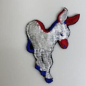 Vintage 70s Democrat Donkey WHITE w Red & Blue Embroidered Patch New 4.5”